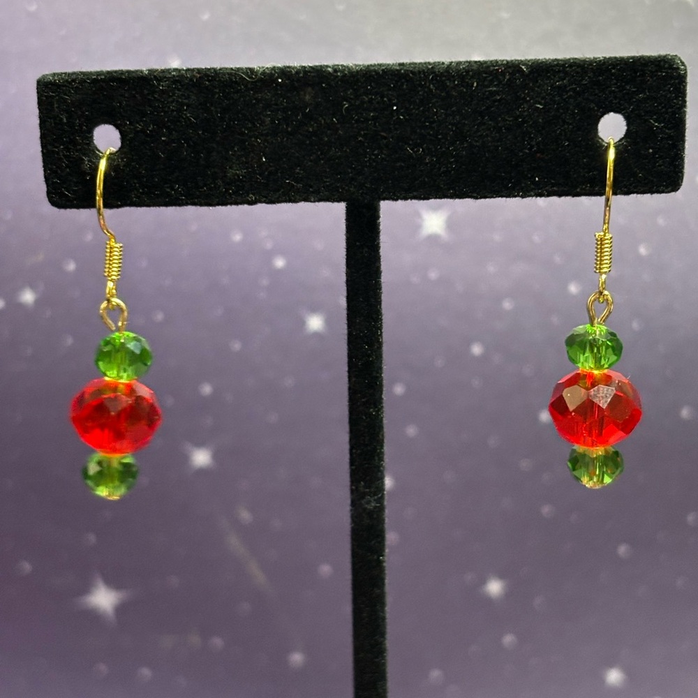 Elegant Christmas Red and Green Crystal Earrings